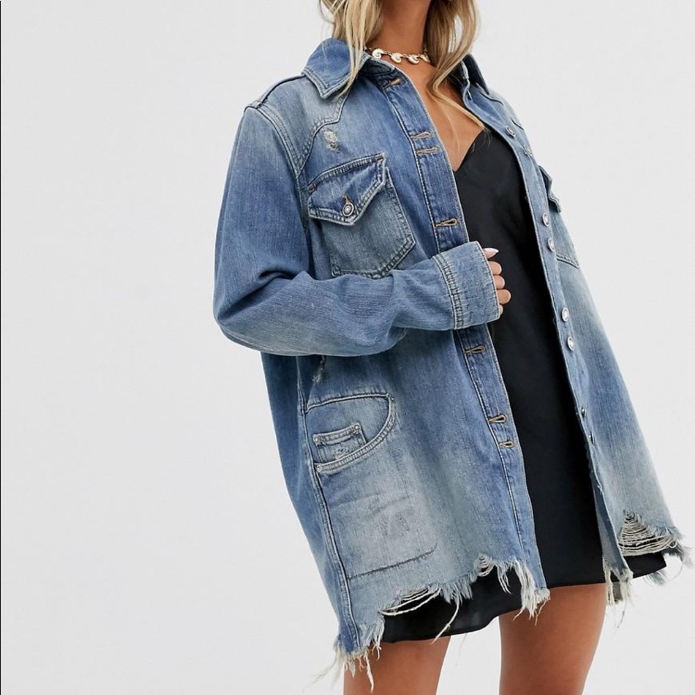Free People Distressed Denim Jacket